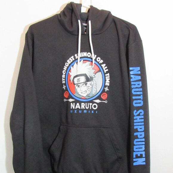Vtg Naruto Shippuden Strongest Shinobi Black Hoodie Spell Out EUC - READ - Picture 1 of 11